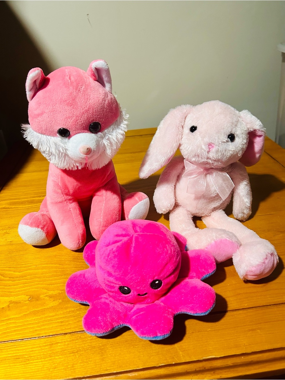 Set of 3 Pink Plush Toys - Fox, Bunny & Octopus